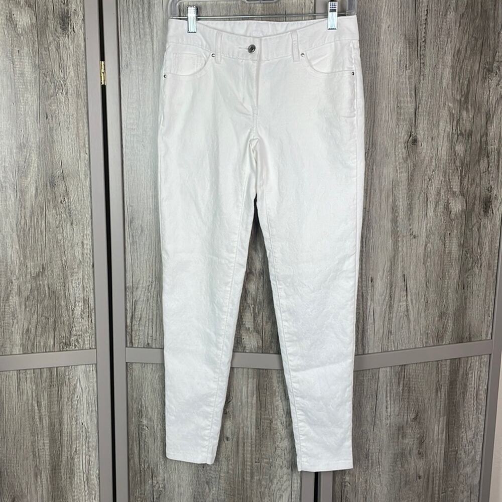 New! Cache white on white embossed cotton pants women's 0